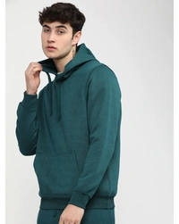 Highlander Men's Solid Vneck Hooded Regular Fit Sweatshirt - Green - L