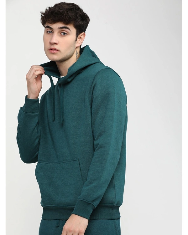 Highlander Men's Solid Vneck Hooded Regular Fit Sweatshirt - Green - L