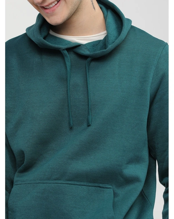 Highlander Men's Solid Vneck Hooded Regular Fit Sweatshirt - Green - L