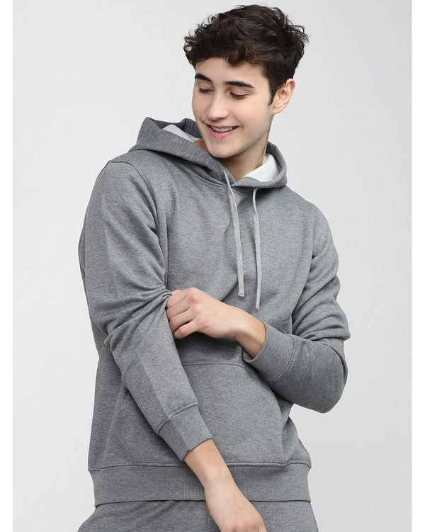 Highlander Men's Solid Vneck Hooded Regular Fit Sweatshirt - Grey - L