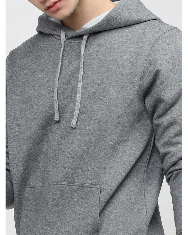 Highlander Men's Solid Vneck Hooded Regular Fit Sweatshirt - Grey - L