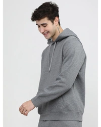 Highlander Men's Solid Vneck Hooded Regular Fit Sweatshirt - Grey - L