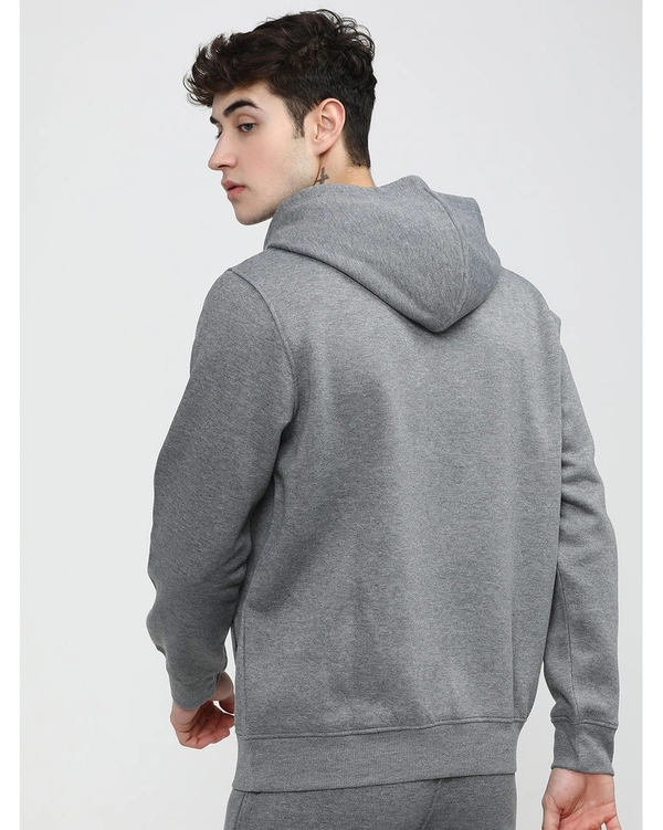 Highlander Men's Solid Vneck Hooded Regular Fit Sweatshirt - Grey - L