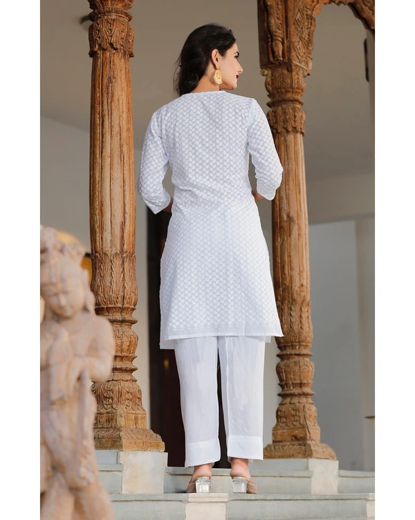Pehnava Women's Rayon Embroidered Straight Kurta Bottom And Dupatta Suit Set - White - L