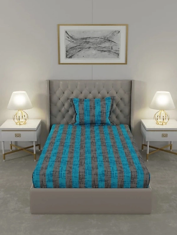 Raymond 104 TC Cotton Delight Single Bed Bedsheet With 1 Pillow Cover - BlueGrey - Single Bed