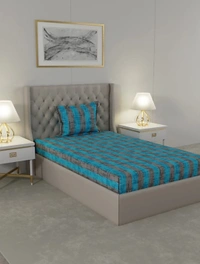 Raymond 104 TC Cotton Delight Single Bed Bedsheet With 1 Pillow Cover - BlueGrey - Single Bed