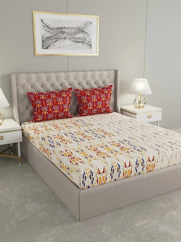 Raymond 140TC Cotton Queen Motifs Bedsheet With 2 Pillow Covers - Queen