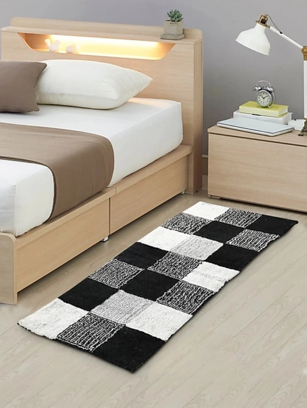 GCHD Soft Cotton Bedside Runner Mat 20 X 48 Inches Black N White - Large ( 20 x 48 inches ) 