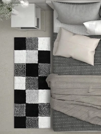 GCHD Soft Cotton Bedside Runner Mat 20 X 48 Inches Black N White - Large ( 20 x 48 inches ) 