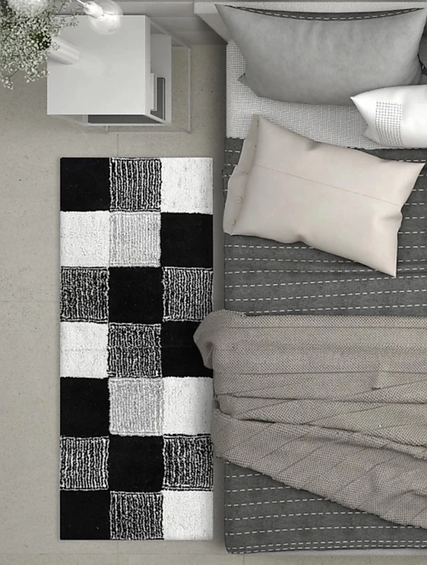 GCHD Soft Cotton Bedside Runner Mat 20 X 48 Inches Black N White - Large ( 20 x 48 inches ) 