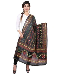 Pehnava Women's Cotton Phulkari Embroidered Dupatta - Black - Large (2.25 mtrs)