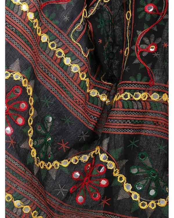 Pehnava Women's Cotton Phulkari Embroidered Dupatta - Black - Large (2.25 mtrs)