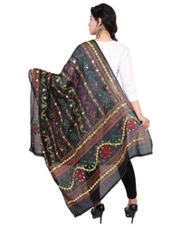 Pehnava Women's Cotton Phulkari Embroidered Dupatta - Black - Large (2.25 mtrs)