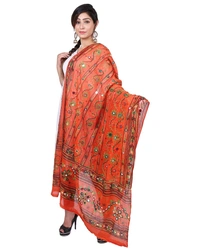 Pehnava Women's Cotton Phulkari Embroidered Dupatta - Orange - Free Size ( 2.25 mtrs) 
