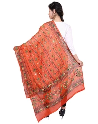Pehnava Women's Cotton Phulkari Embroidered Dupatta - Orange - Free Size ( 2.25 mtrs) 
