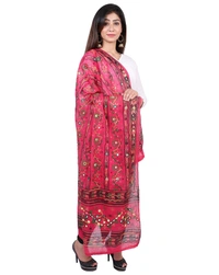 Pehnava Women's Cotton Phulkari Embroidered Dupatta - Pink - Free Size ( 2.25 mtrs) 