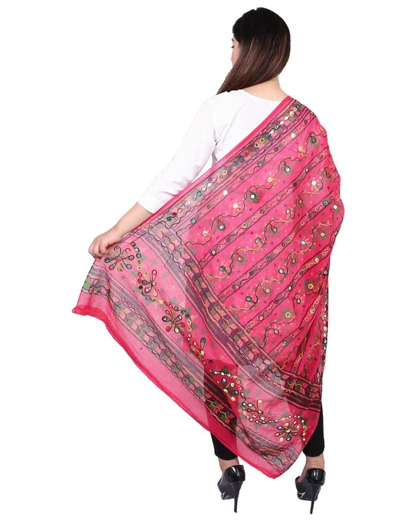 Pehnava Women's Cotton Phulkari Embroidered Dupatta - Pink - Free Size ( 2.25 mtrs) 