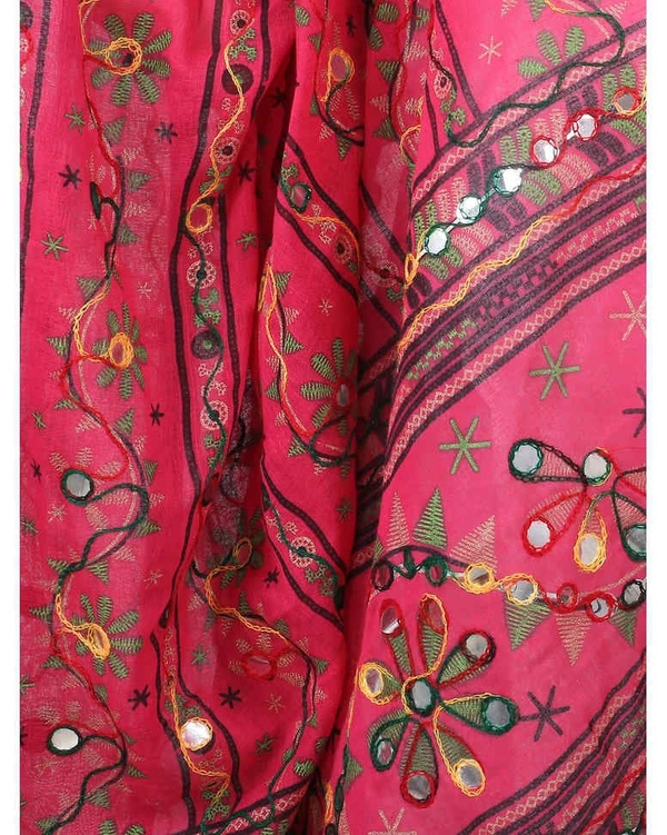 Pehnava Women's Cotton Phulkari Embroidered Dupatta - Pink - Free Size ( 2.25 mtrs) 