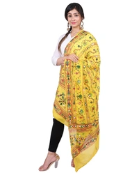Pehnava Women's Cotton Phulkari Embroidered Dupatta - Yellow - Free Size ( 2.25 mtrs) 