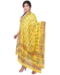 Pehnava Women's Cotton Phulkari Embroidered Dupatta - Yellow - Free Size ( 2.25 mtrs) 