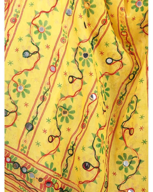 Pehnava Women's Cotton Phulkari Embroidered Dupatta - Yellow - Free Size ( 2.25 mtrs) 