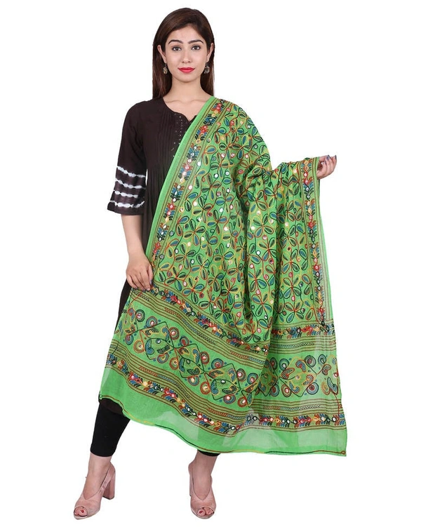 Pehnava Women's Cotton Phulkari Embroidered Dupatta - Green - Free Size ( 2.25 mtrs) 
