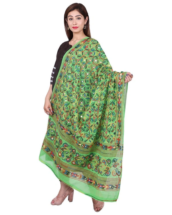 Pehnava Women's Cotton Phulkari Embroidered Dupatta - Green - Free Size ( 2.25 mtrs) 