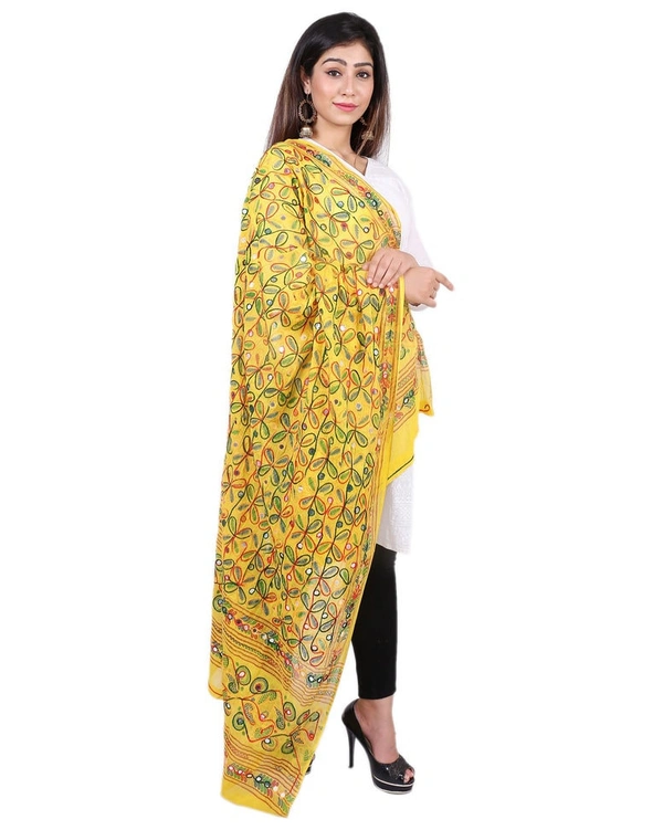 Pehnava Women's Cotton Phulkari Embroidered Dupatta - Haldi - Free Size ( 2.25 mtrs ) 