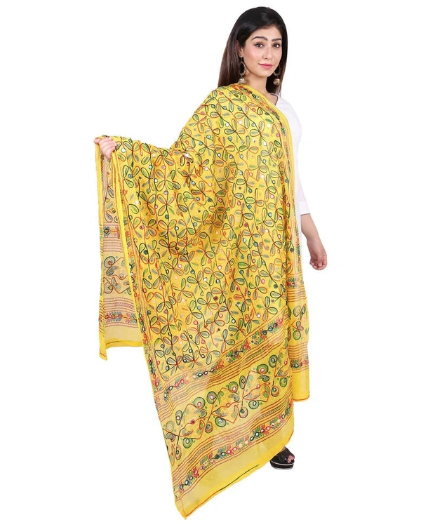 Pehnava Women's Cotton Phulkari Embroidered Dupatta - Haldi - Free Size ( 2.25 mtrs ) 