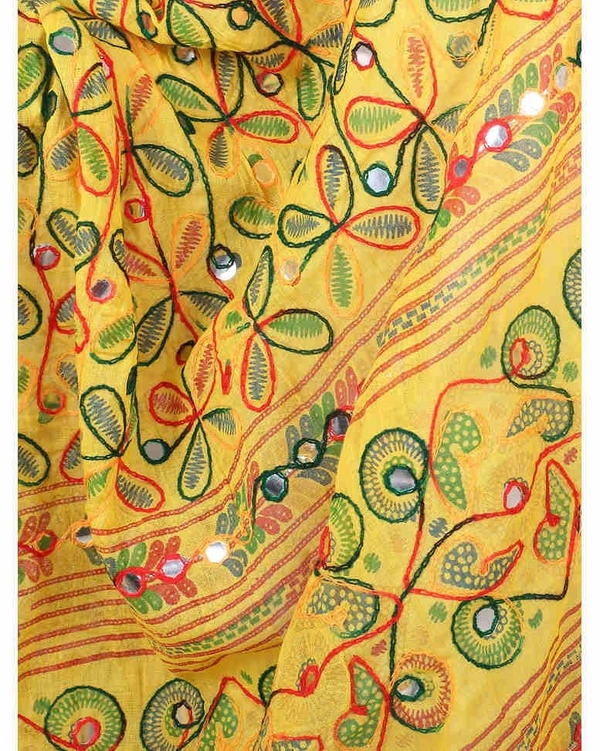 Pehnava Women's Cotton Phulkari Embroidered Dupatta - Haldi - Free Size ( 2.25 mtrs ) 