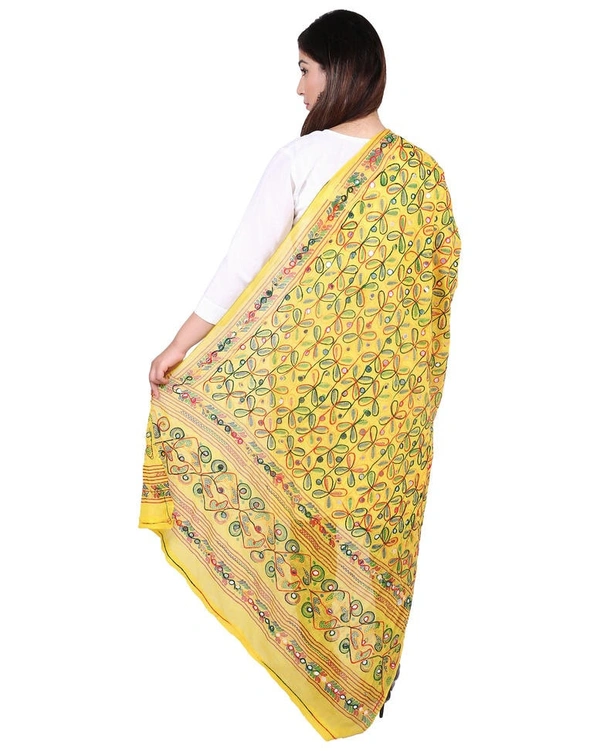 Pehnava Women's Cotton Phulkari Embroidered Dupatta - Haldi - Free Size ( 2.25 mtrs ) 