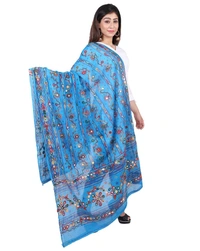 Pehnava Women's Cotton Phulkari Embroidered Dupatta - Blue - Free Size ( 2.25 mtrs ) 