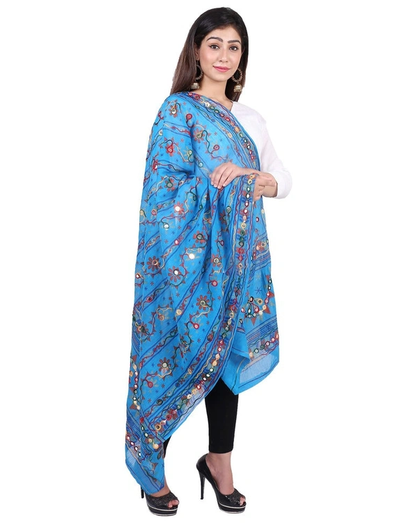 Pehnava Women's Cotton Phulkari Embroidered Dupatta - Blue - Free Size ( 2.25 mtrs ) 