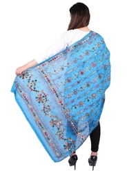 Pehnava Women's Cotton Phulkari Embroidered Dupatta - Blue - Free Size ( 2.25 mtrs ) 