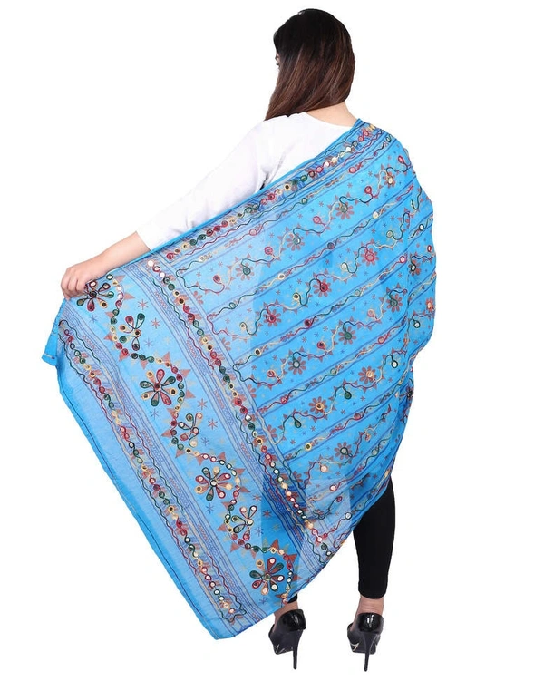 Pehnava Women's Cotton Phulkari Embroidered Dupatta - Blue - Free Size ( 2.25 mtrs ) 