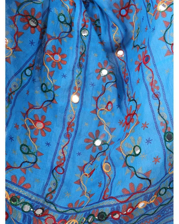 Pehnava Women's Cotton Phulkari Embroidered Dupatta - Blue - Free Size ( 2.25 mtrs ) 