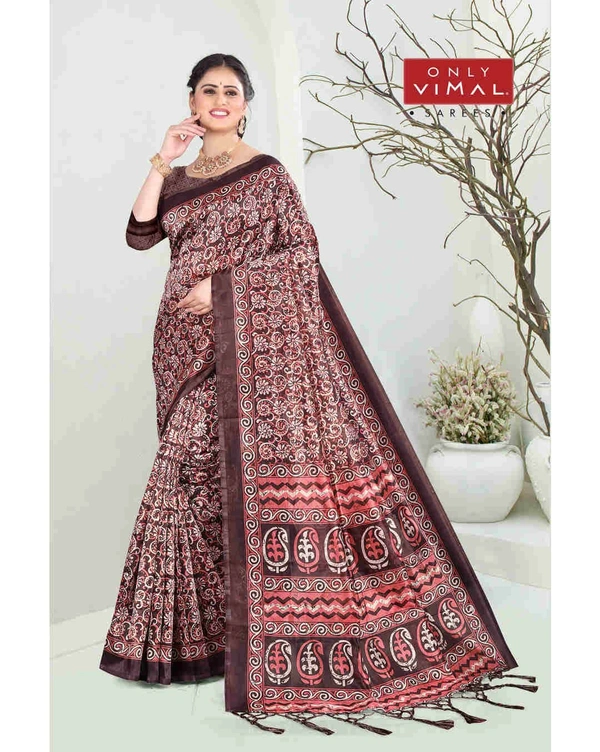 Only Vimal Women's Printed Mysore Art Silk Saree With Blouse  - D2, 6.3 mtrs w/blouse