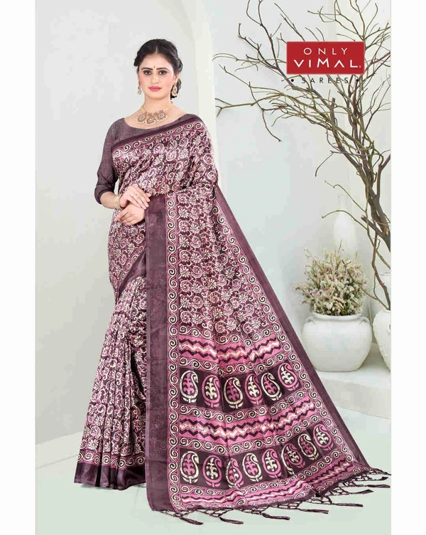 Only Vimal Women's Printed Mysore Art Silk Saree With Blouse  - D4, 6.3 mtrs w/blouse
