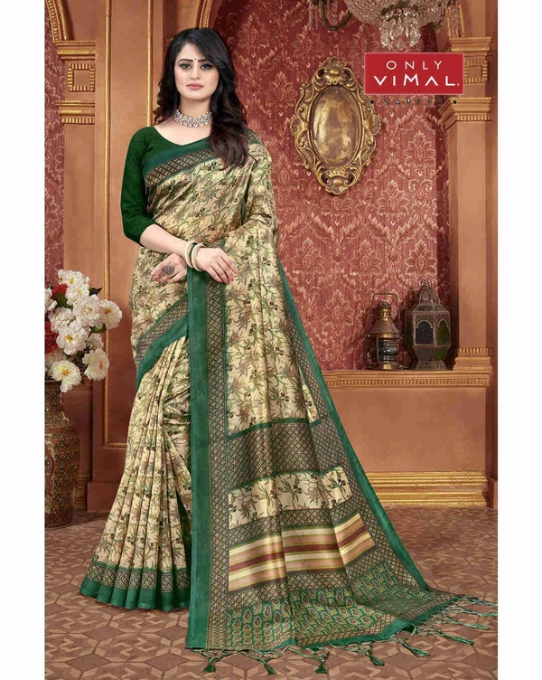 Only Vimal Women's Printed Mysore Art Silk Saree With Blouse  - Green, 6.3 mtrs w/blouse