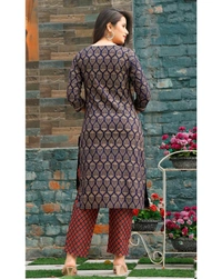 Pehnava Women's Rayon Printed Straight Kurta Pant And Dupatta Set - L