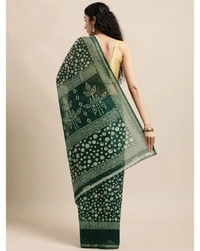 Pehnava Beautiful Banarsi Cotton Polka Dots Bollywood Saree W/blouse - Bottle Green - 6.3 mtrs w/blouse