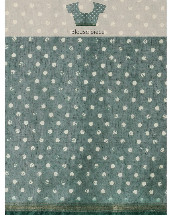 Pehnava Beautiful Banarsi Cotton Polka Dots Bollywood Saree W/blouse - Bottle Green - 6.3 mtrs w/blouse