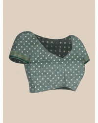 Pehnava Beautiful Banarsi Cotton Polka Dots Bollywood Saree W/blouse - Bottle Green - 6.3 mtrs w/blouse