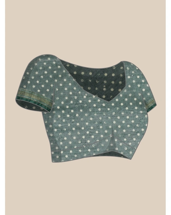Pehnava Beautiful Banarsi Cotton Polka Dots Bollywood Saree W/blouse - Bottle Green - 6.3 mtrs w/blouse