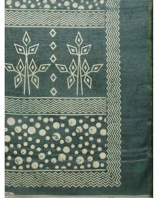 Pehnava Beautiful Banarsi Cotton Polka Dots Bollywood Saree W/blouse - Bottle Green - 6.3 mtrs w/blouse