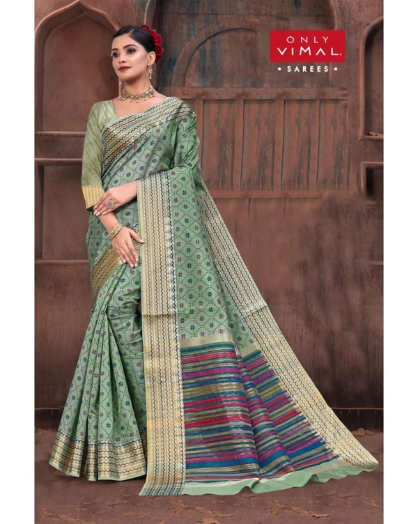 Only Vimal Chanderi Cotton Textured Regular Saree With Blouse - Teal, 6.3 mtrs w/blouse