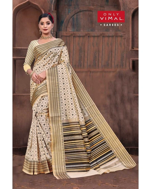 Only Vimal Chanderi Cotton Textured Regular Saree With Blouse - Off White, 6.3 mtrs w/blouse