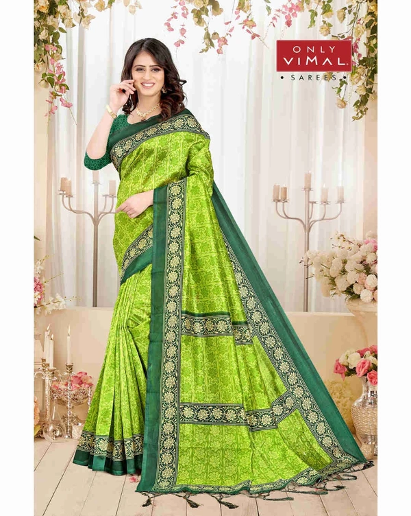 Only Vimal Mysore Art Silk Printed Saree With Blouse - Light Green, 6.3 mtrs w/blouse
