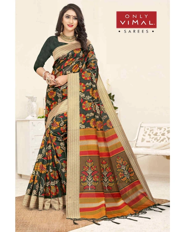 Only Vimal Mysore Silk Printed Saree With Jhalar And Blouse Piece - Dark Green, 6.3 mtrs w/blouse