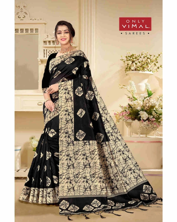 Only Vimal Mysore Silk Printed Saree With Jhalar And Blouse Piece - Black, 6.3 mtrs w/blouse